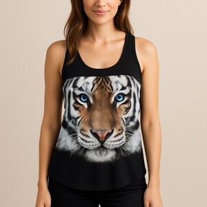 Nylon Apparel Tiger Face Graphic Tank‎ Top Black Blue Eyes Made in USA size S